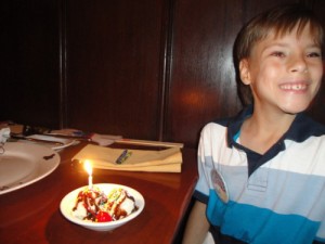 Kevin finishing a great meal at Le Cellier