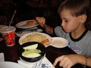 Kevin enjoying food allergy free dining at Tony's Town Square 2010