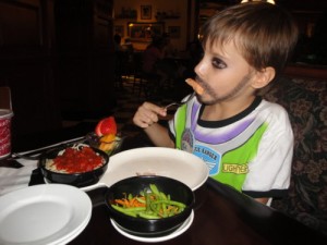 Kevin dining food allergy-free at Tony's Town Square in 2011